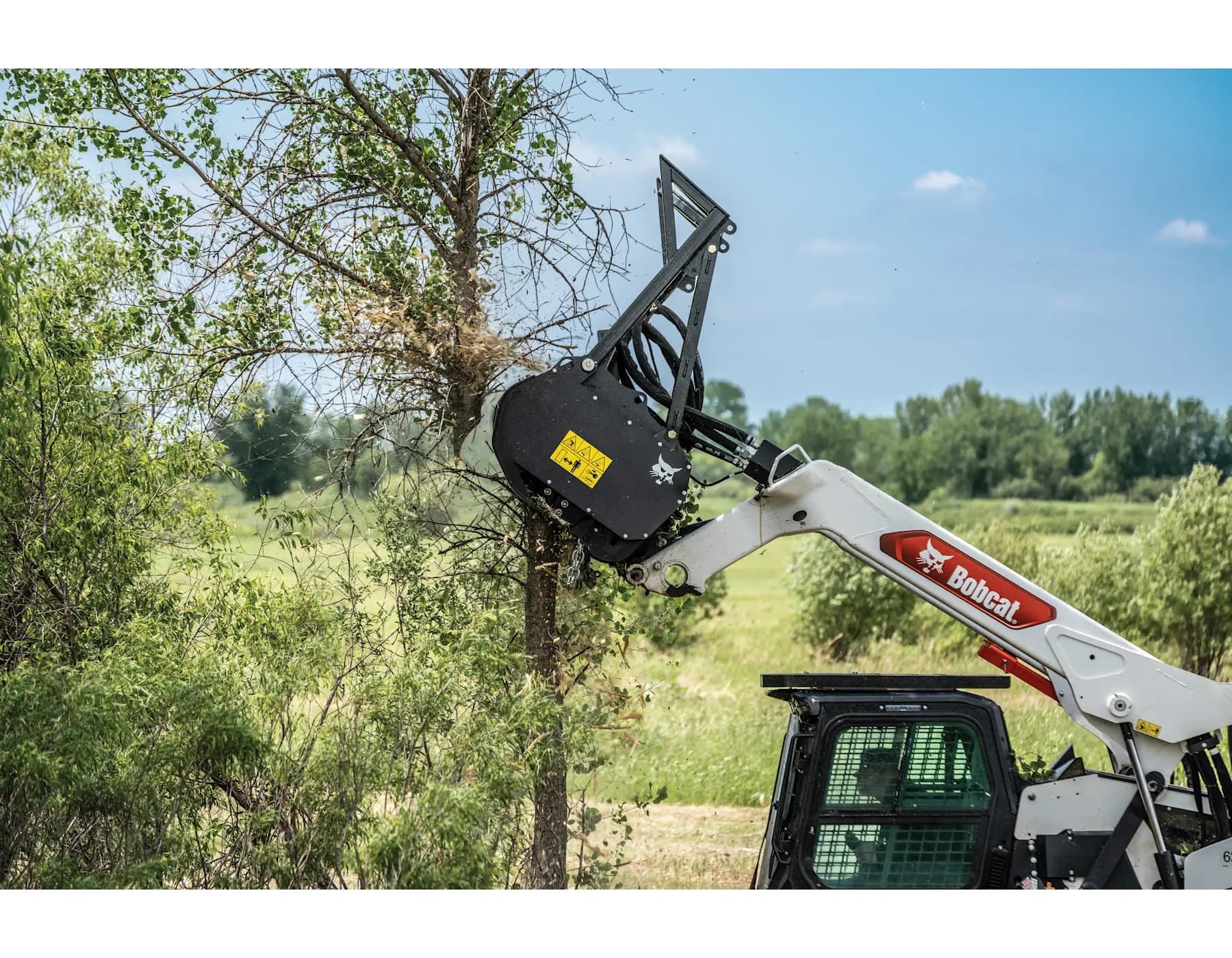 Skid steer with drum mulcher clearing brush on a Florida property